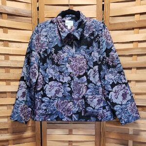 The Tog Shop Women Floral Blazer Blue Purple Black Tapestry 16 Coat Polyester